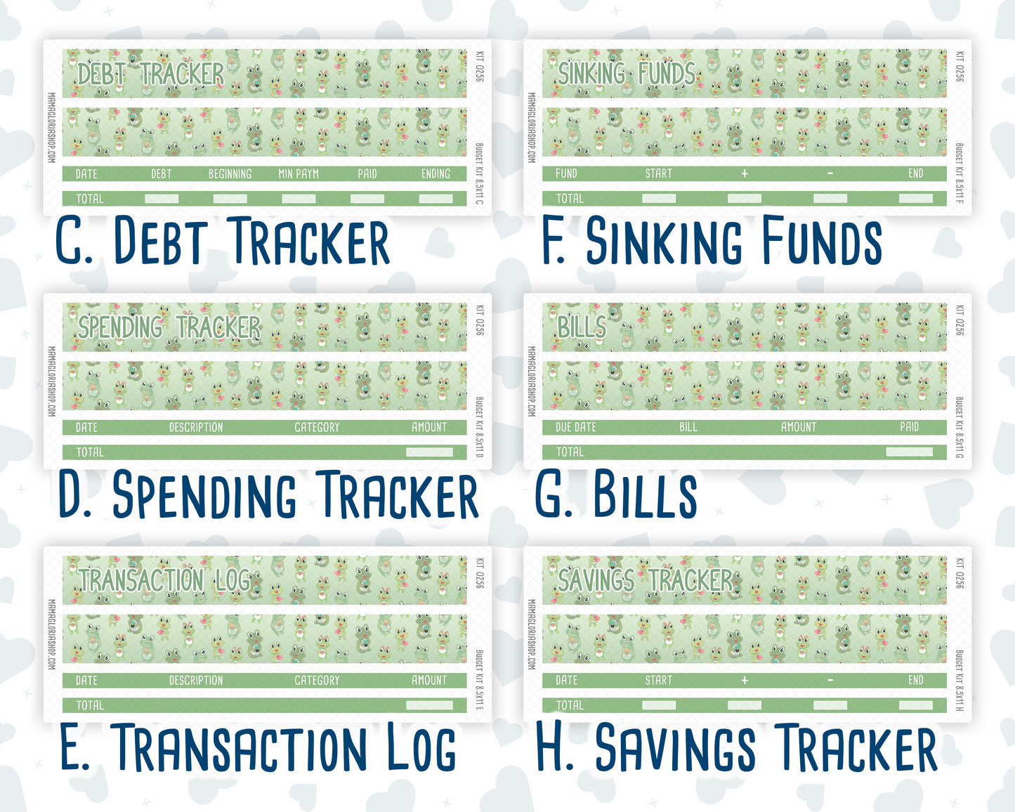 Kit 0256 - Budget - For 8.5x11 Planners | Notebooks - March - Froggy Luck