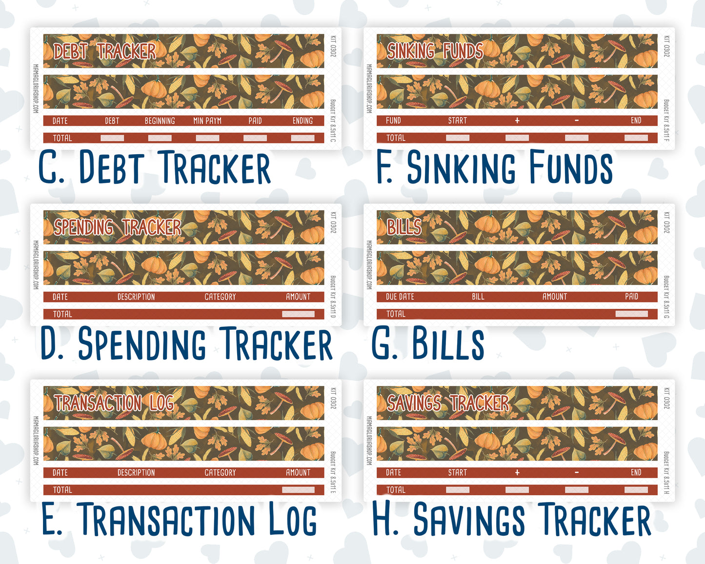 Kit 0302 - Budget - For 8.5x11 Planners | Notebooks - November - Thankful Season