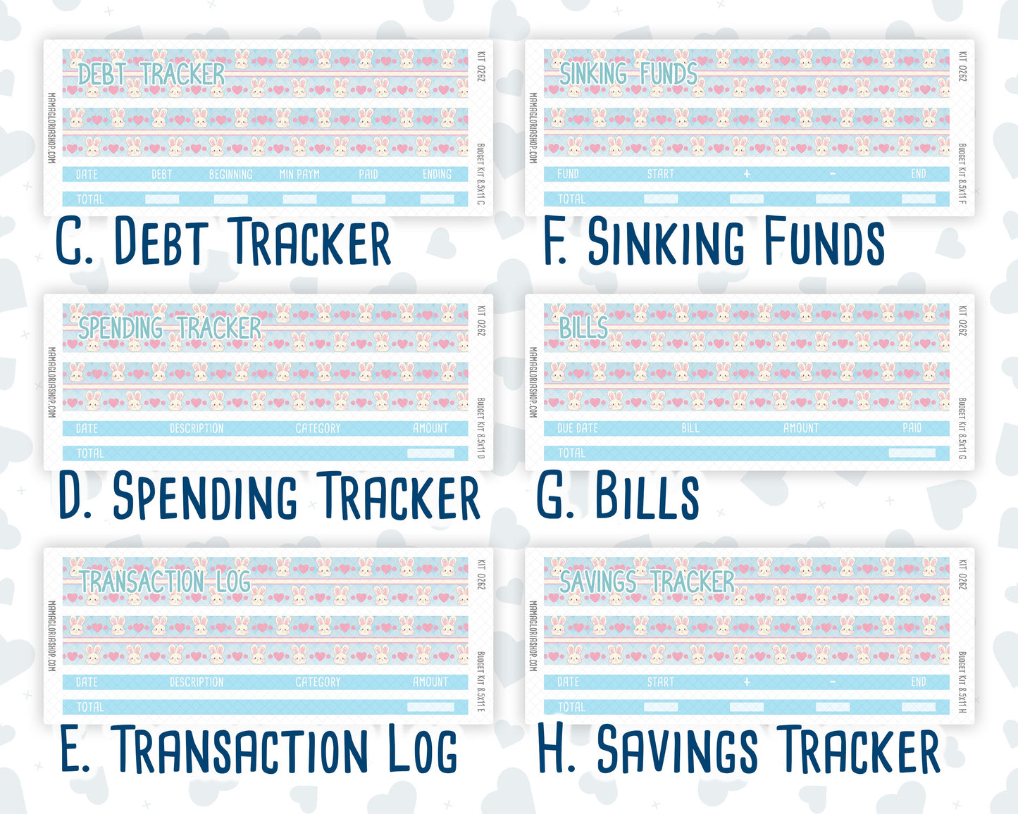 Kit 0262 - Budget - For 8.5x11 Planners | Notebooks - April - Spring Puffs