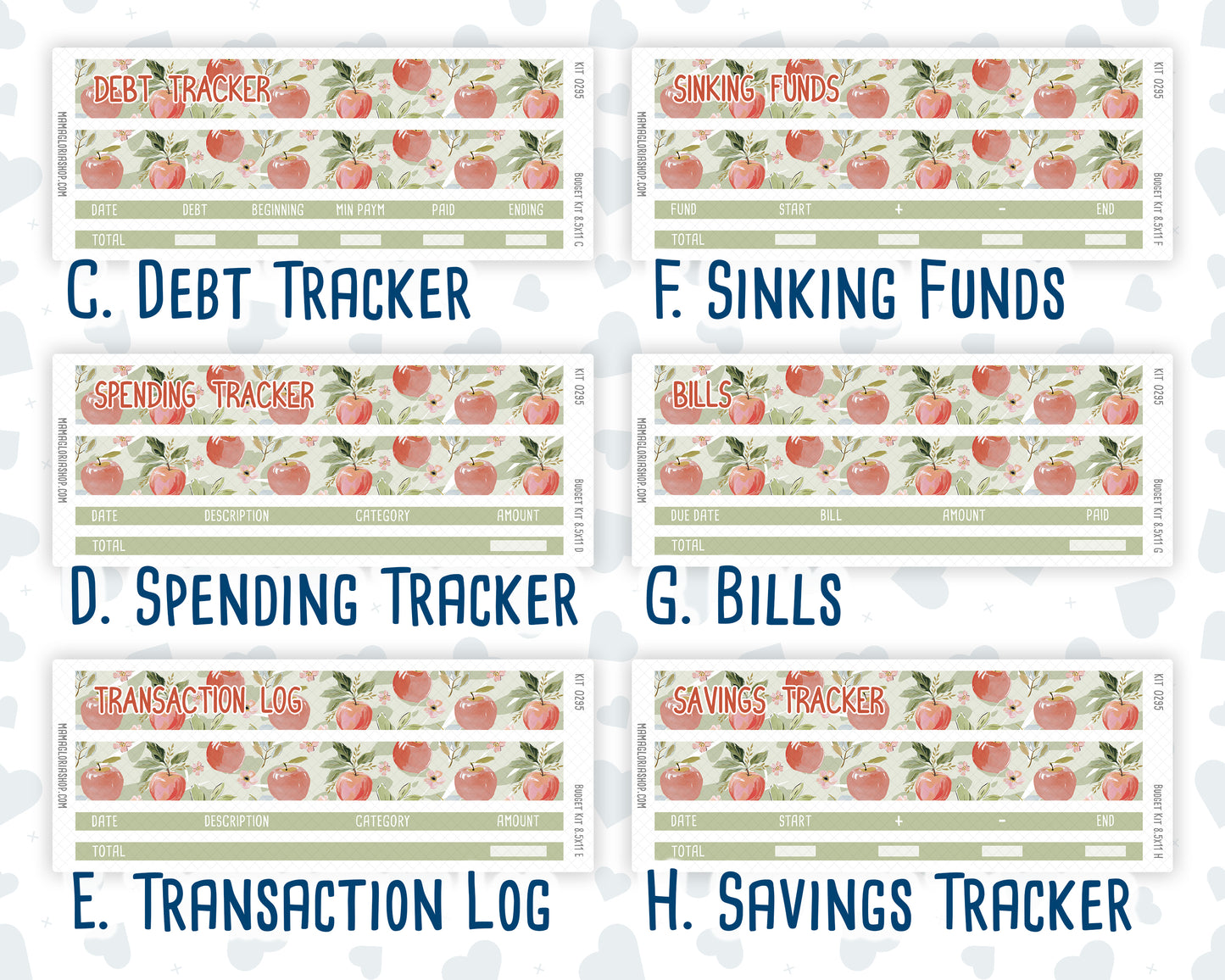 Kit 0295 - Budget - For 8.5x11 Planners | Notebooks - September - Apple Harvest