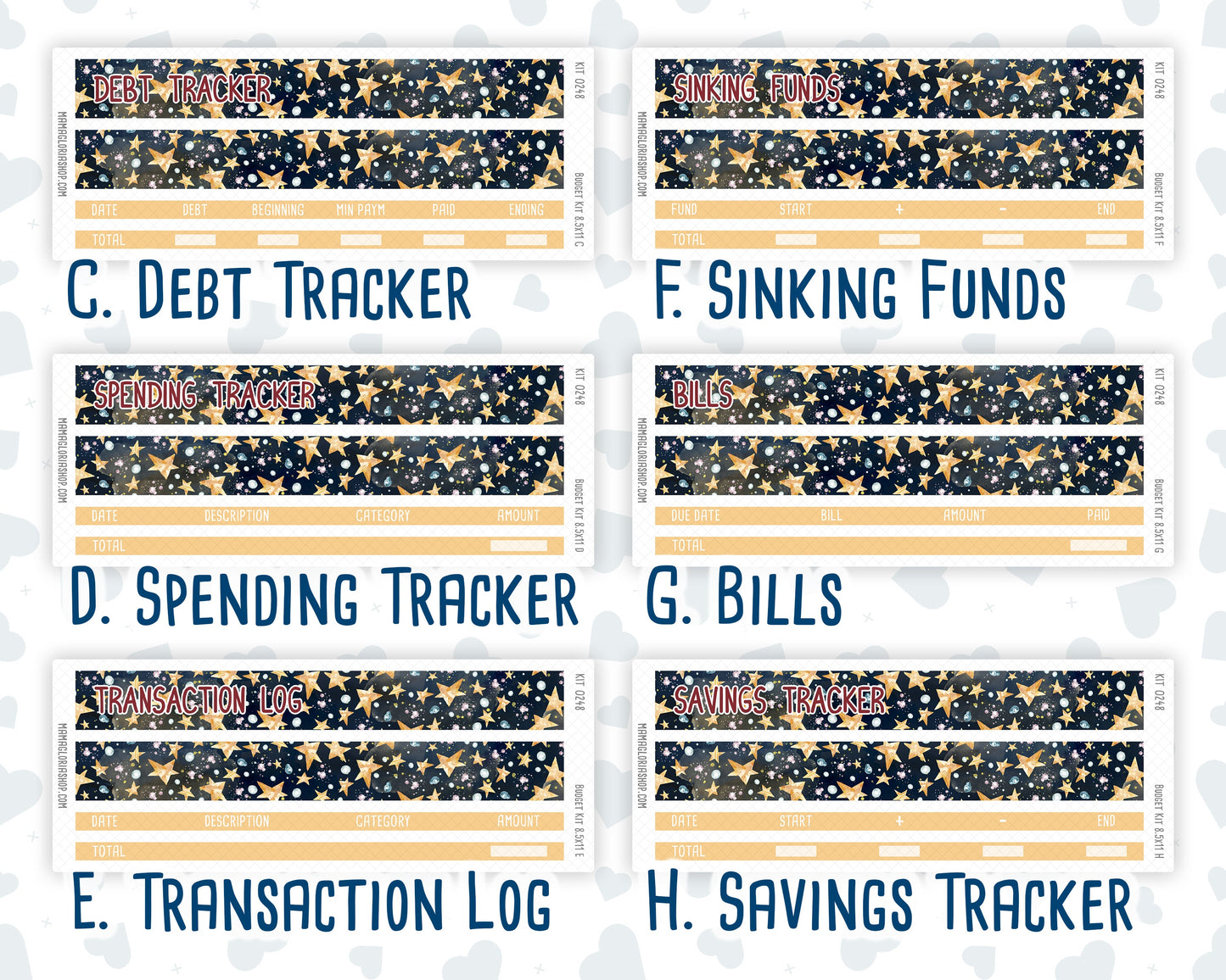 Kit 0248 - Budget - For 8.5x11 Planners | Notebooks - January - Midnight Countdown