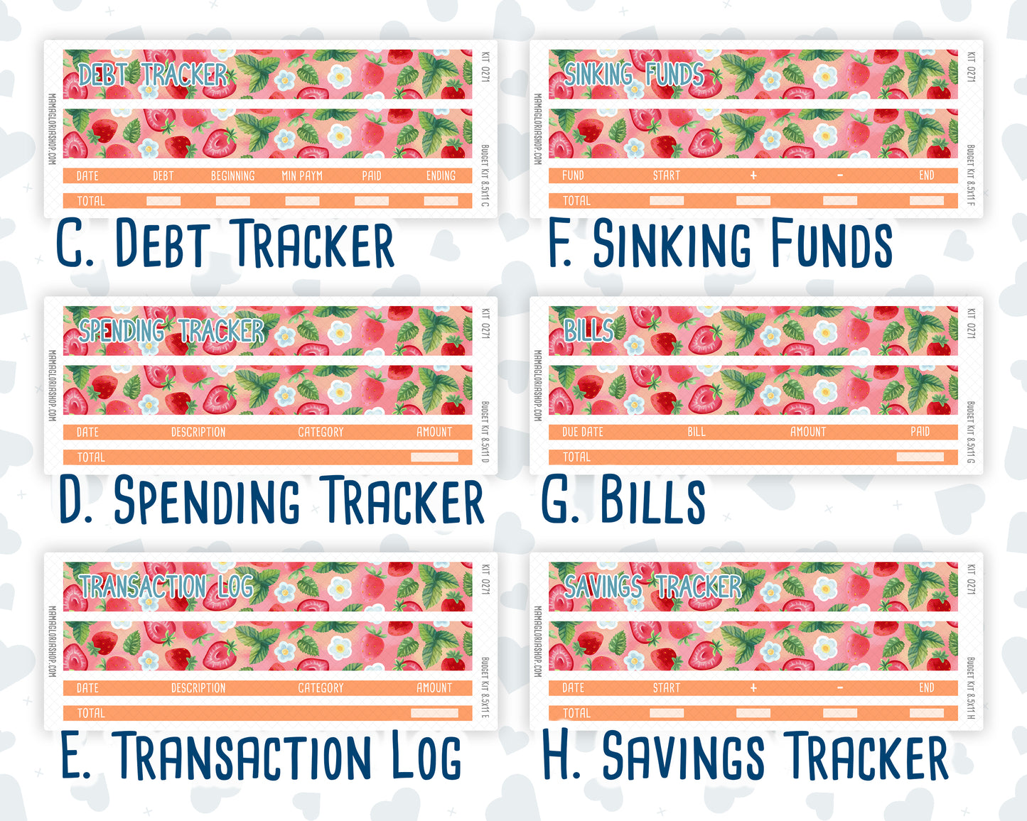 Kit 0271 - Budget - For 8.5x11 Planners | Notebooks - June - Strawberry Shore