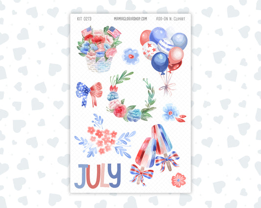 Kit 0273 - Clipart - For Planners | Notebooks | Journals - July - Americana In Bloom