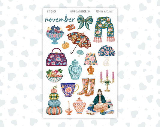 Kit 0304 - Clipart - For Planners | Notebooks | Journals - November - Autumn In Bloom