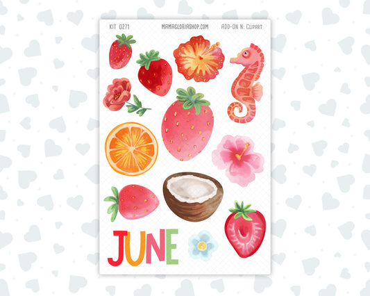 Kit 0271 - Clipart - For Planners | Notebooks | Journals - June - Strawberry Shore