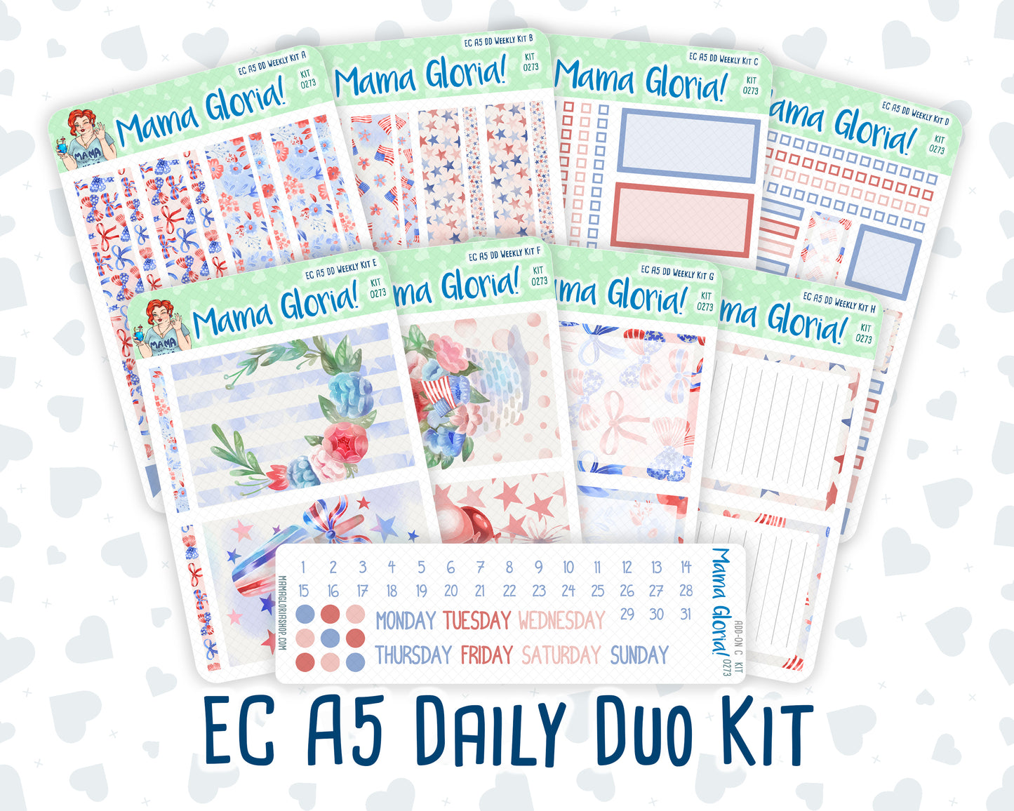 Kit 0273 - A5 - Daily Duo - Weekly Kit - July - Americana In Bloom