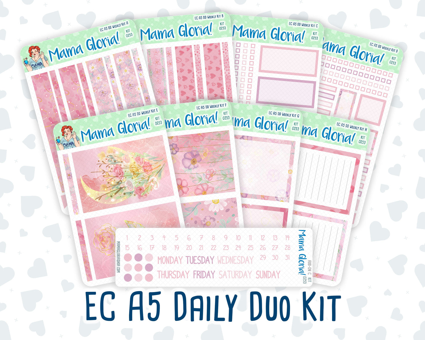 Kit 0253 - A5 - Daily Duo - Weekly Kit - February - Rosy Daydreams