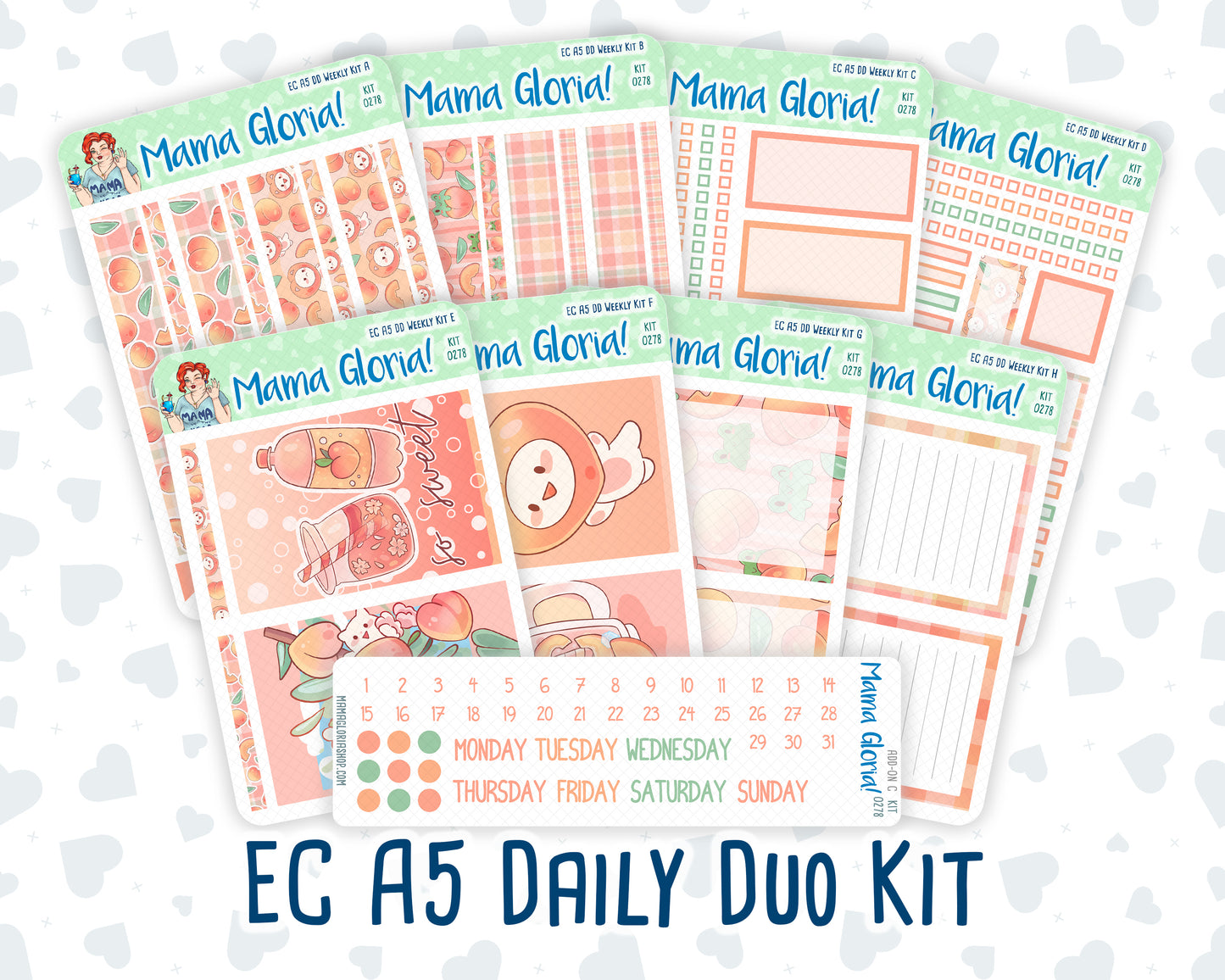 Kit 0278 - A5 - Daily Duo - Weekly Kit - August - Oops, All Peaches