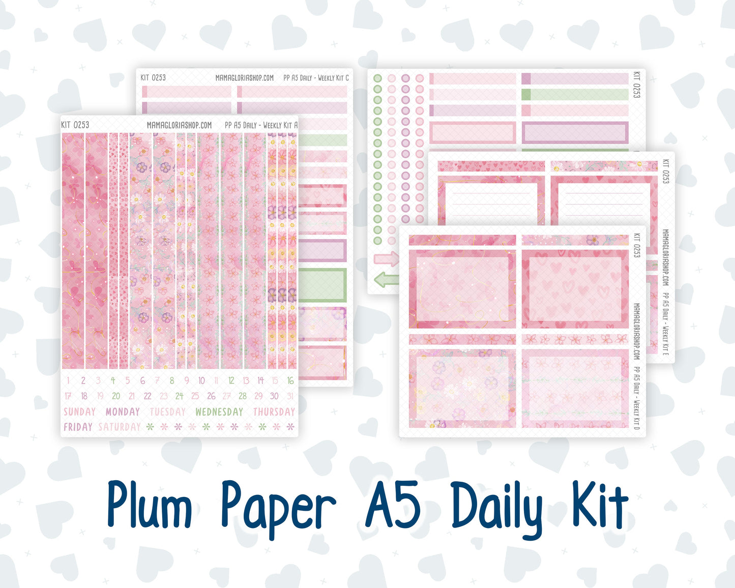 Kit 0253 - A5 - Plum Paper Daily - Weekly Kit - February - Rosy Daydreams