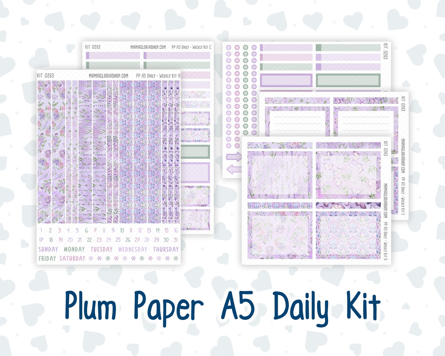 Kit 0263 - A5 - Plum Paper Daily - Weekly Kit - April - Lavender Drift