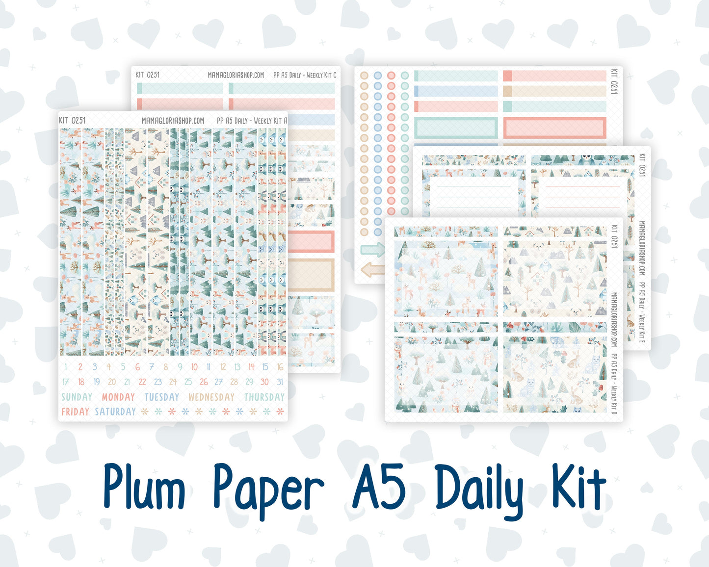 Kit 0251 - A5 - Plum Paper Daily - Weekly Kit - January - Pine & Paws