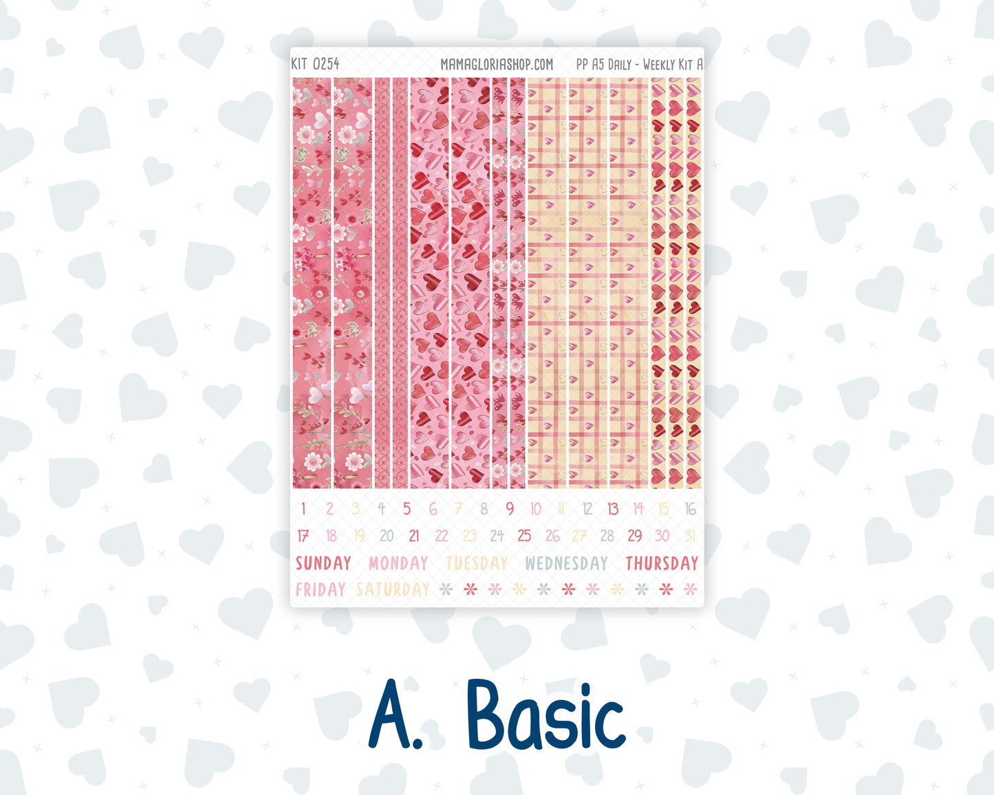 Kit 0254 - A5 - Plum Paper Daily - Weekly Kit - February - Valentine Village