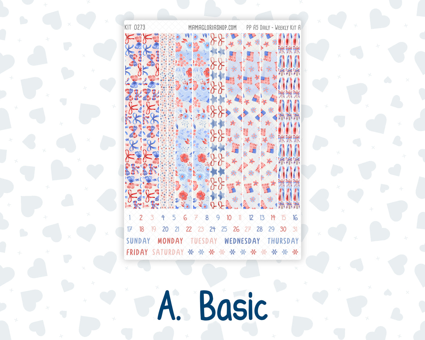 Kit 0273 - A5 - Plum Paper Daily - Weekly Kit - July - Americana In Bloom