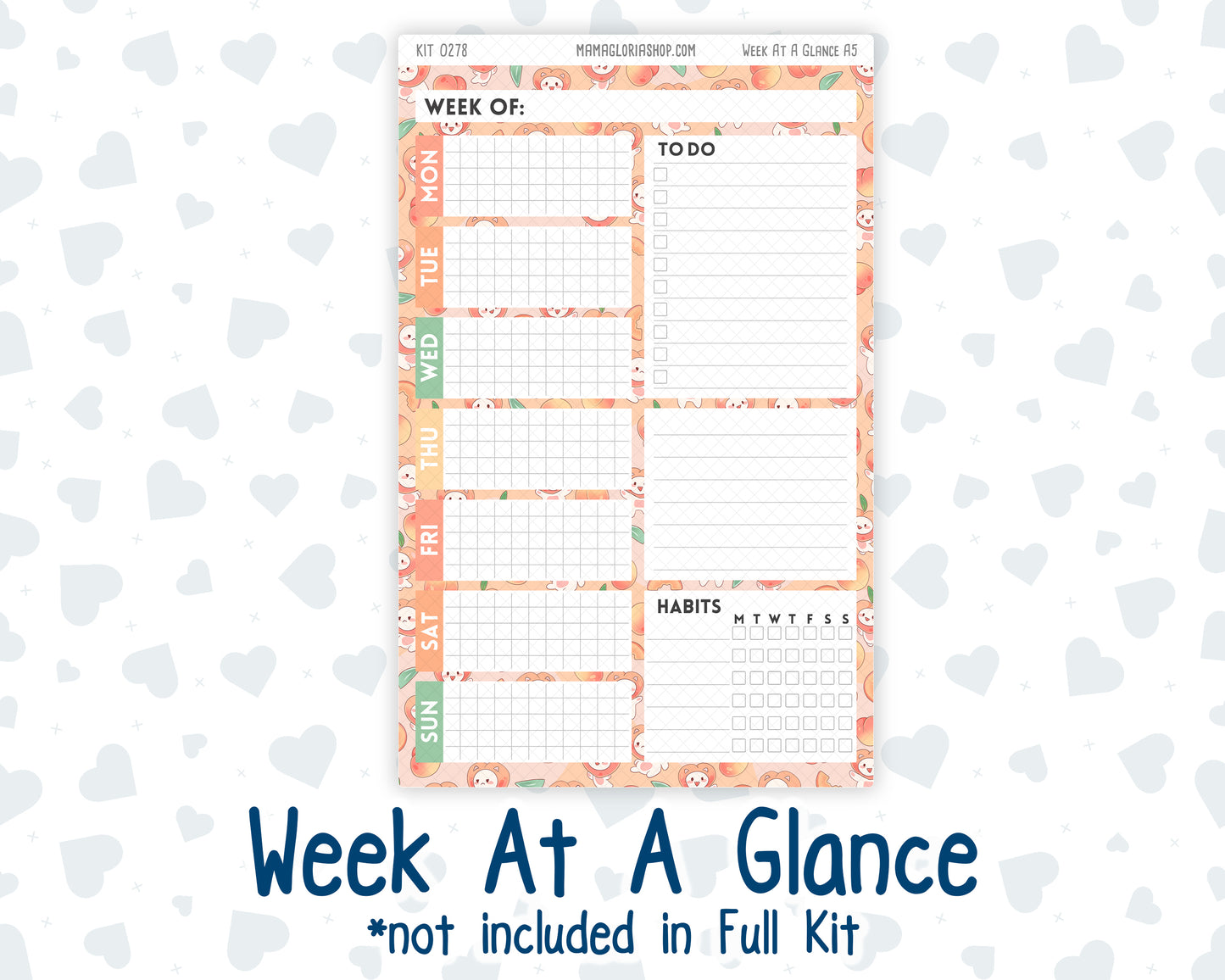 Kit 0278 - A5 - Plum Paper Daily - Weekly Kit - August - Oops, All Peaches