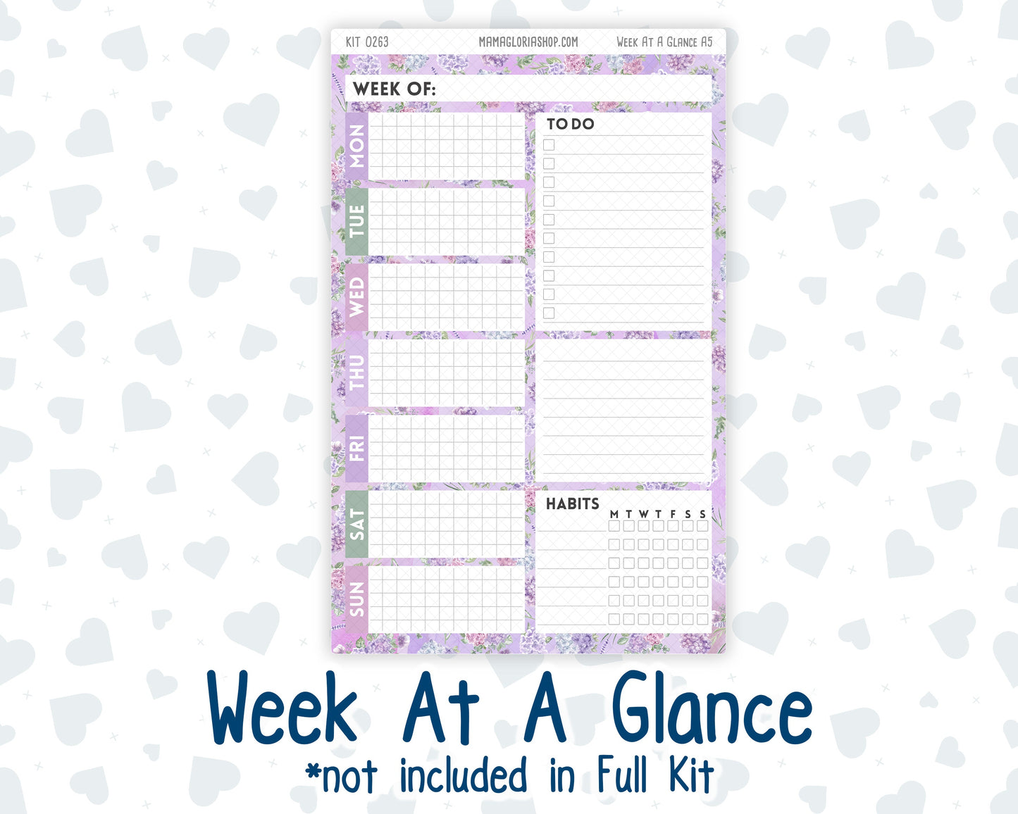 Kit 0263 - A5 - Plum Paper Daily - Weekly Kit - April - Lavender Drift