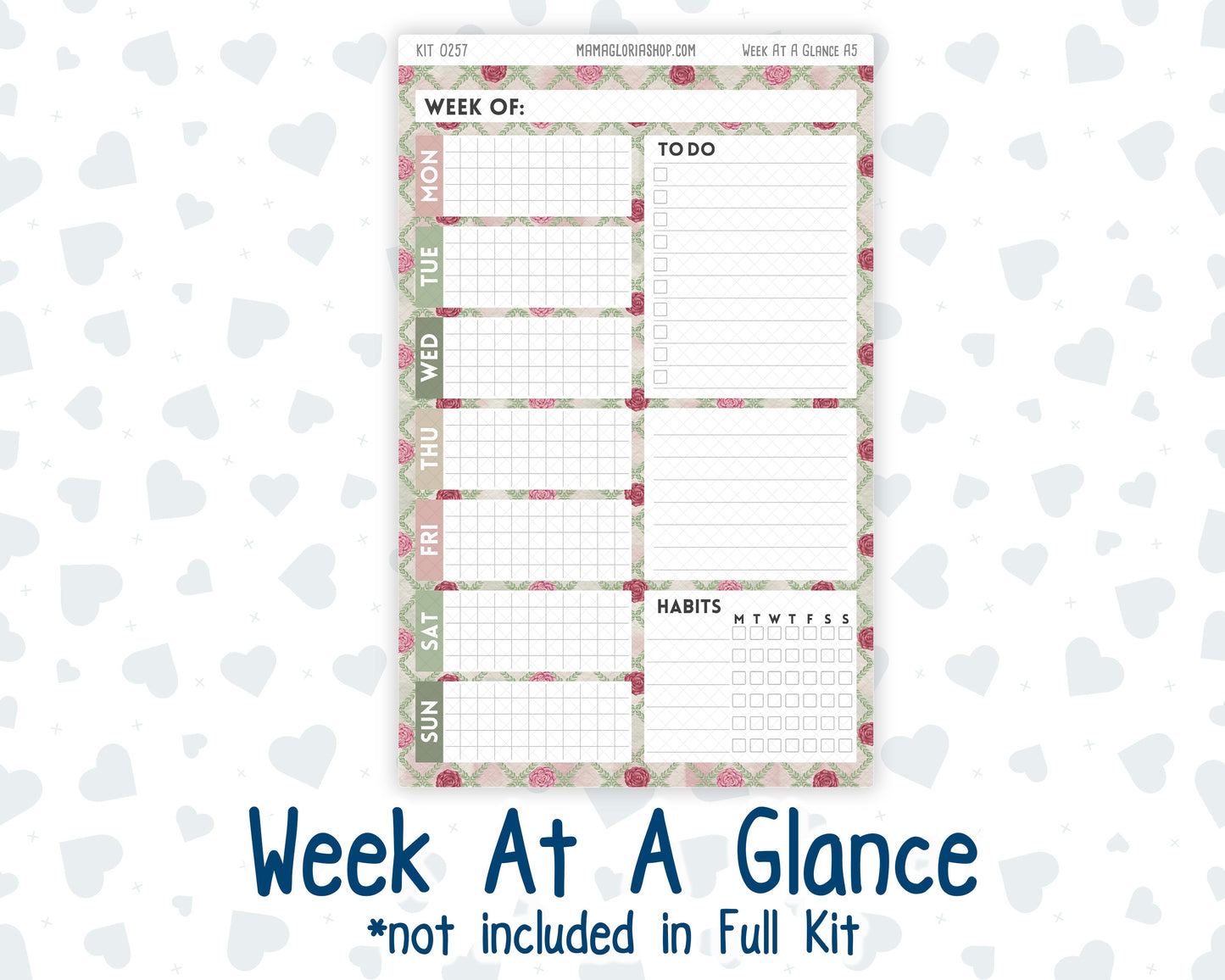 Kit 0257 - A5 - Plum Paper Daily - Weekly Kit - March - Blush Garden