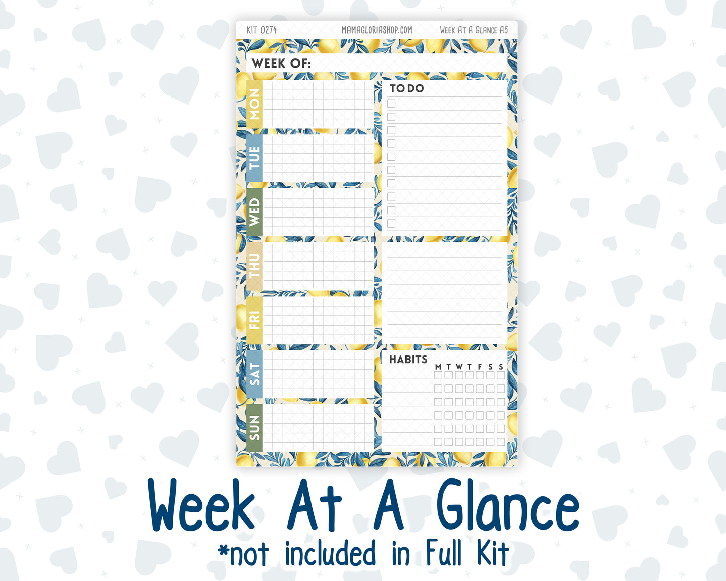 Kit 0274 - A5 - Plum Paper Daily - Weekly Kit - July - Sunny Lemon Shore