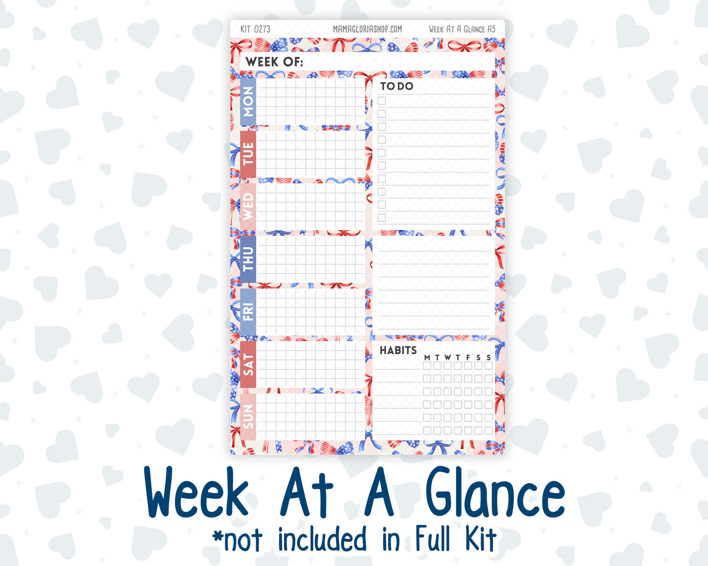 Kit 0273 - A5 - Plum Paper Daily - Weekly Kit - July - Americana In Bloom