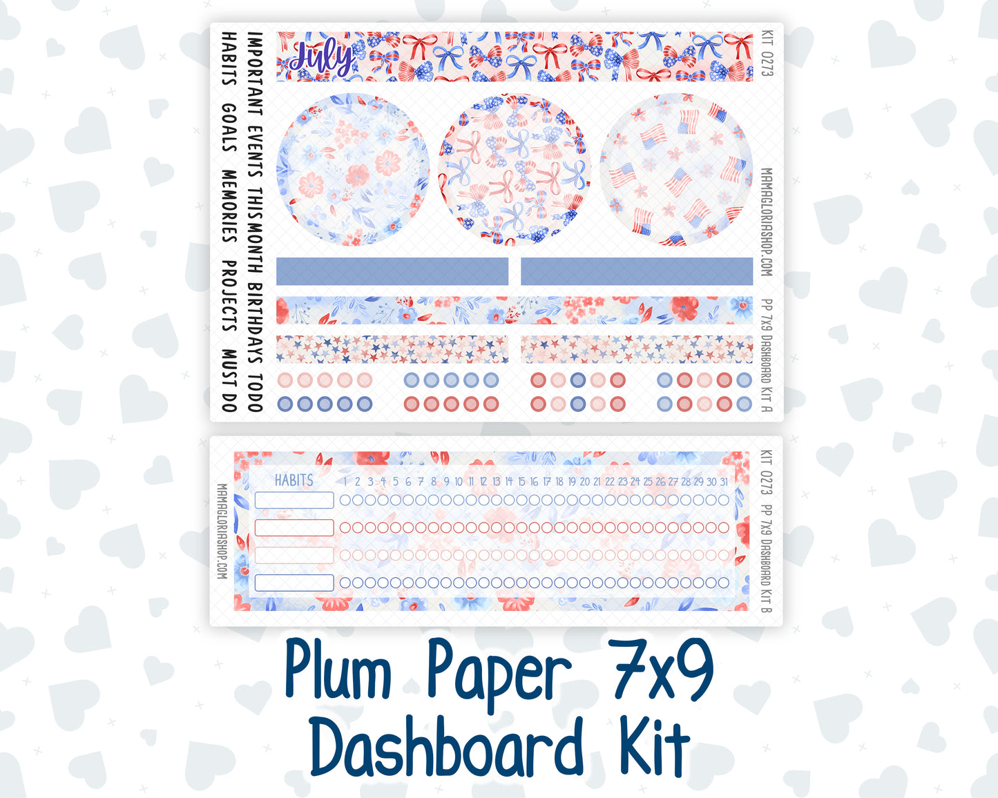Kit 0273 - 7x9 - Plum Paper - Dashboard Kit - July - Americana In Bloom