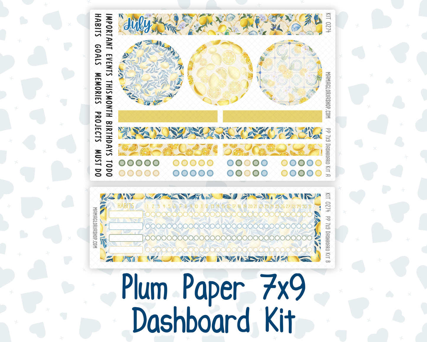 Kit 0274 - 7x9 - Plum Paper - Dashboard Kit - July - Sunny Lemon Shore