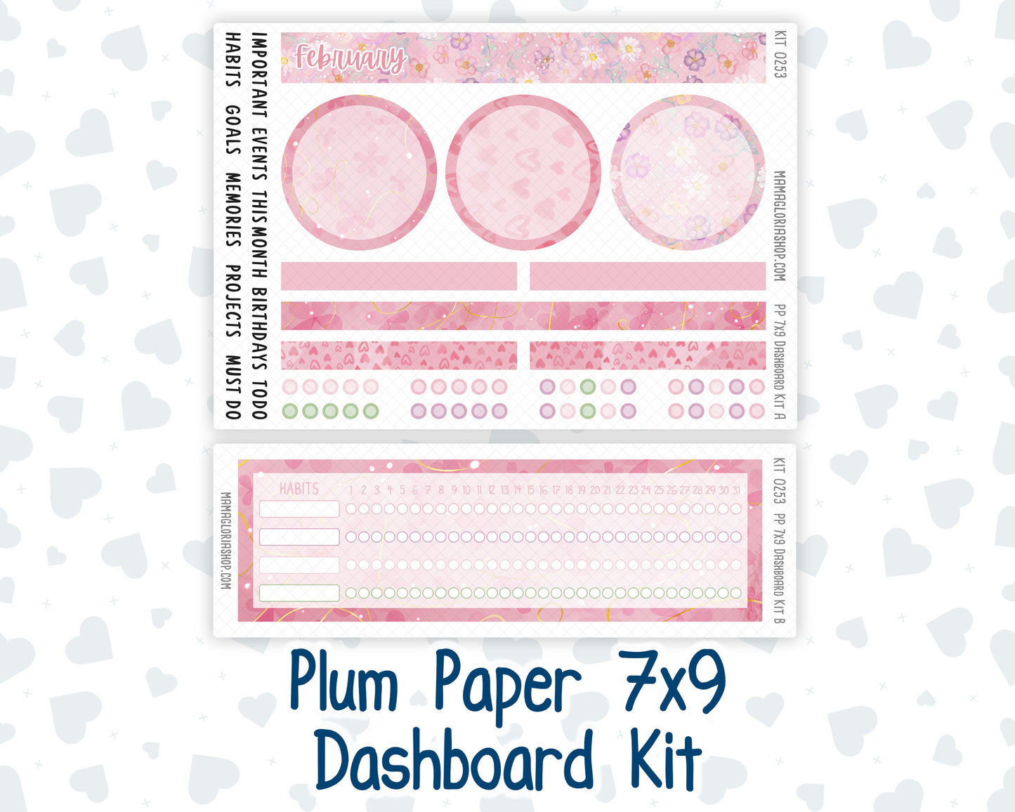 Kit 0253 - 7x9 - Plum Paper - Dashboard Kit - February - Rosy Daydreams