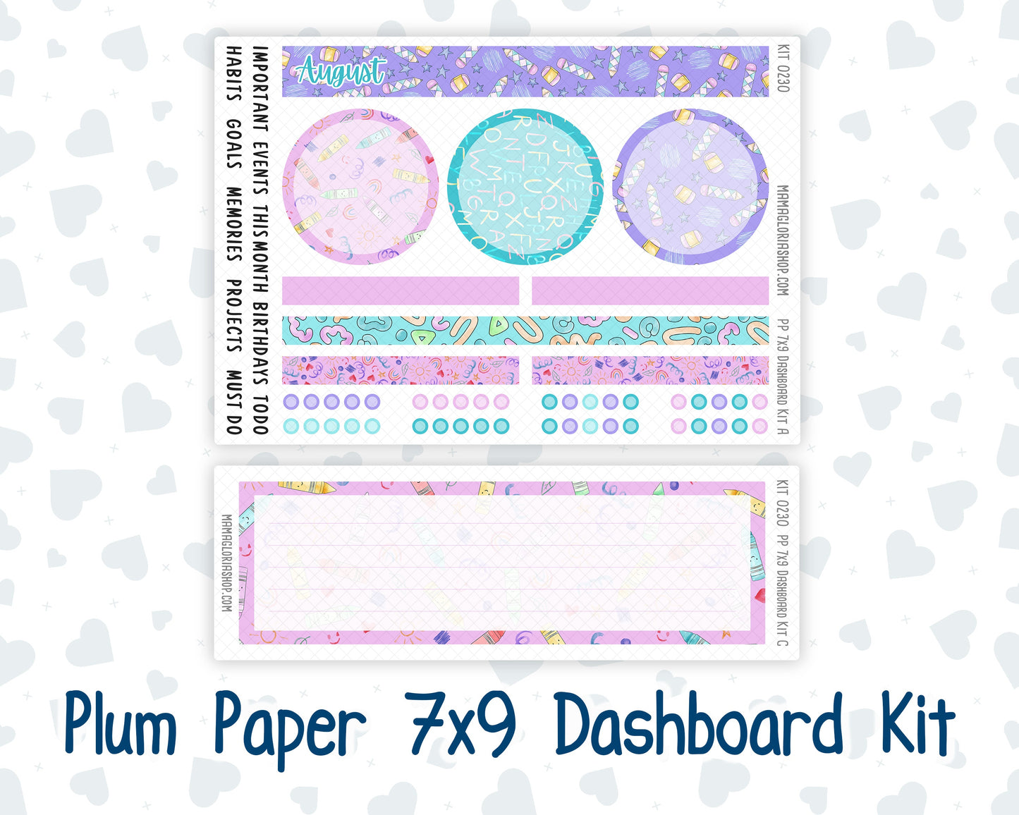 Kit 0230 - 7x9 - Plum Paper - Dashboard Kit - August - School Daze
