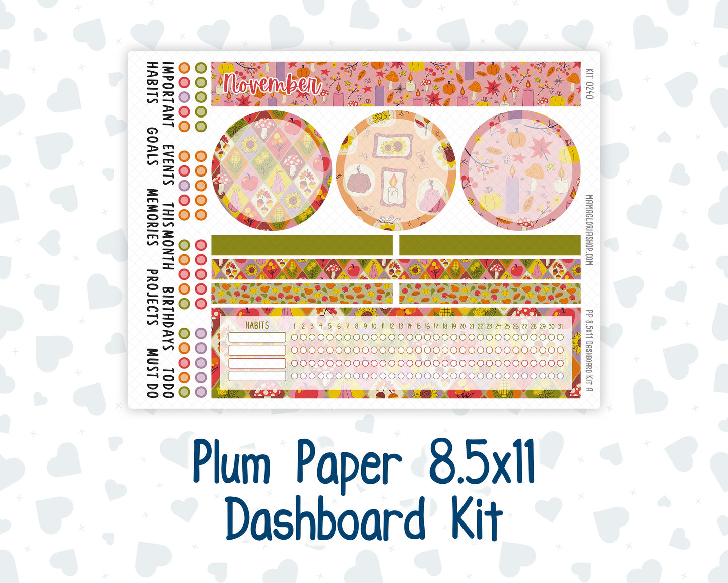 Kit 0240 - 8.5x11 - Plum Paper - Dashboard Kit - November - Cozy Thanksgiving