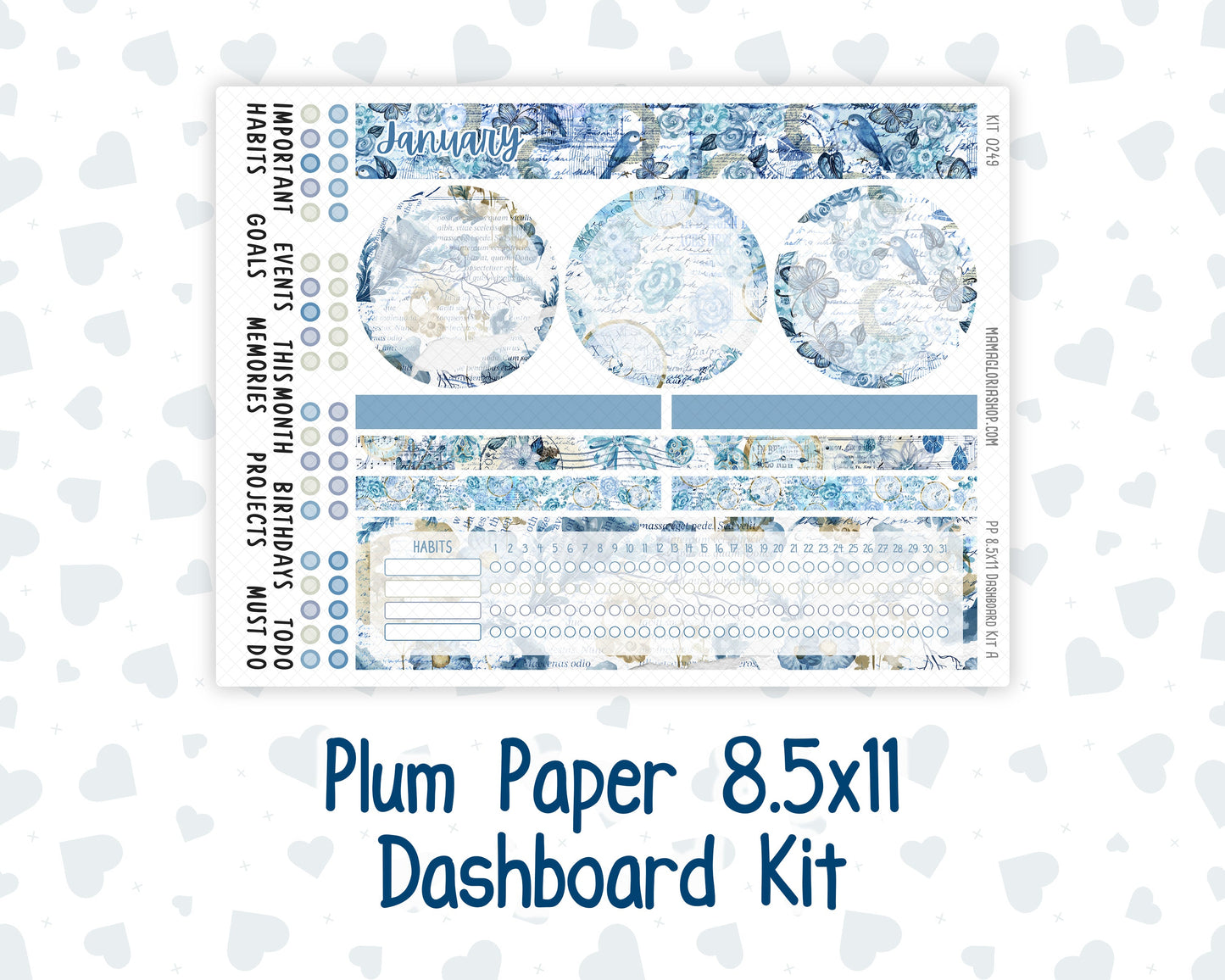 Kit 0249 - 8.5x11 - Plum Paper - Dashboard Kit - January - Icy Lace