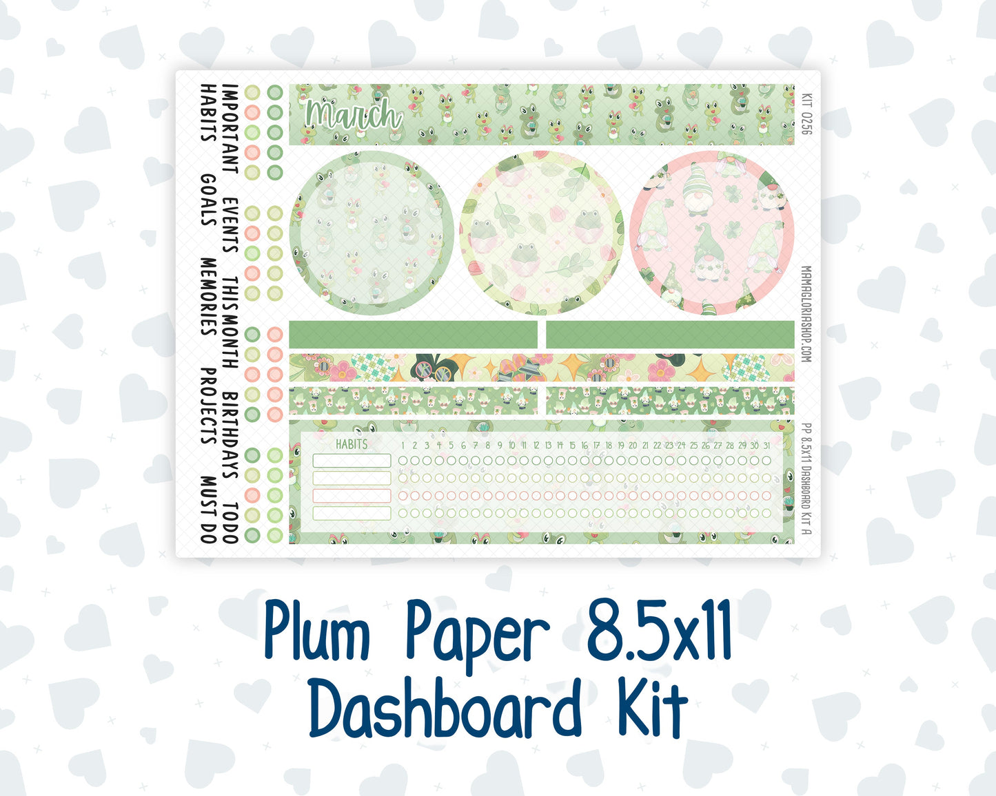 Kit 0256 - 8.5x11 - Plum Paper - Dashboard Kit - March - Froggy Luck