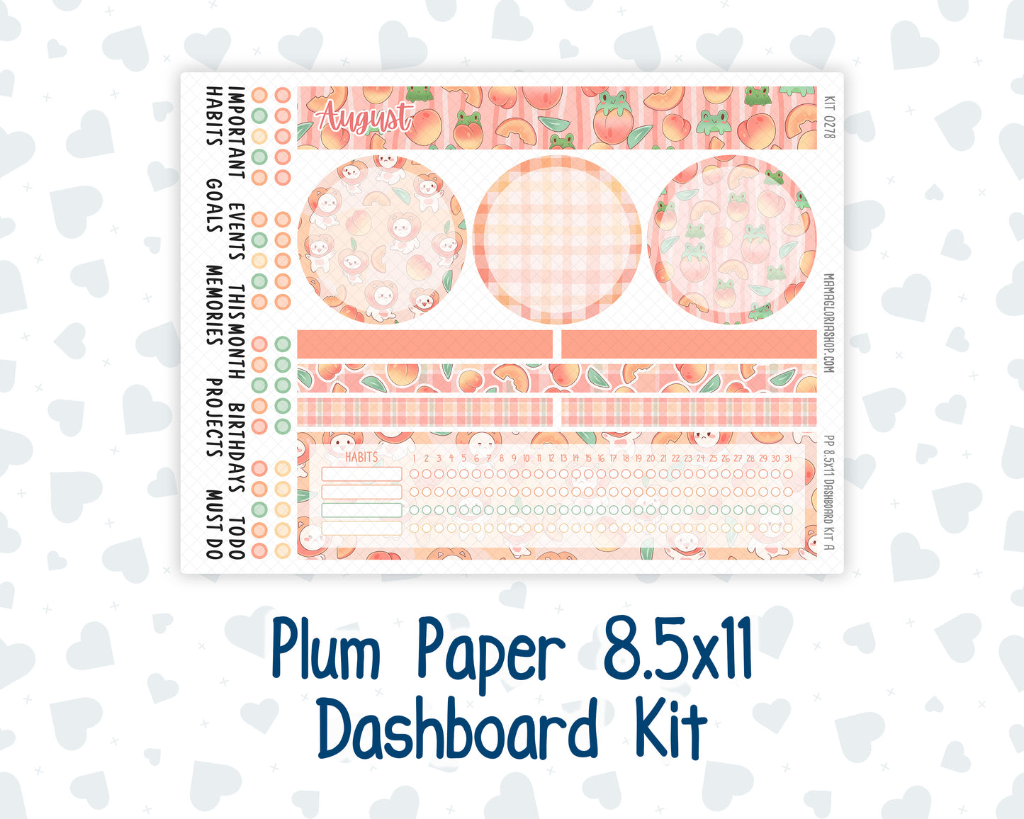 Kit 0278 - 8.5x11 - Plum Paper - Dashboard Kit - August - Oops, All Peaches