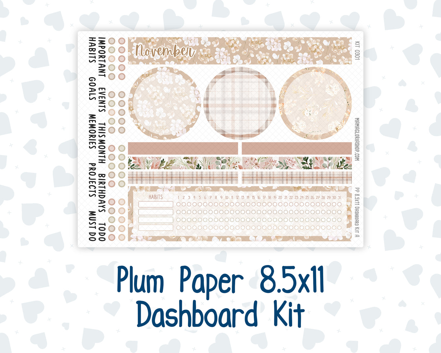 Kit 0301 - 8.5x11 - Plum Paper - Dashboard Kit - November - Sunday Comfort