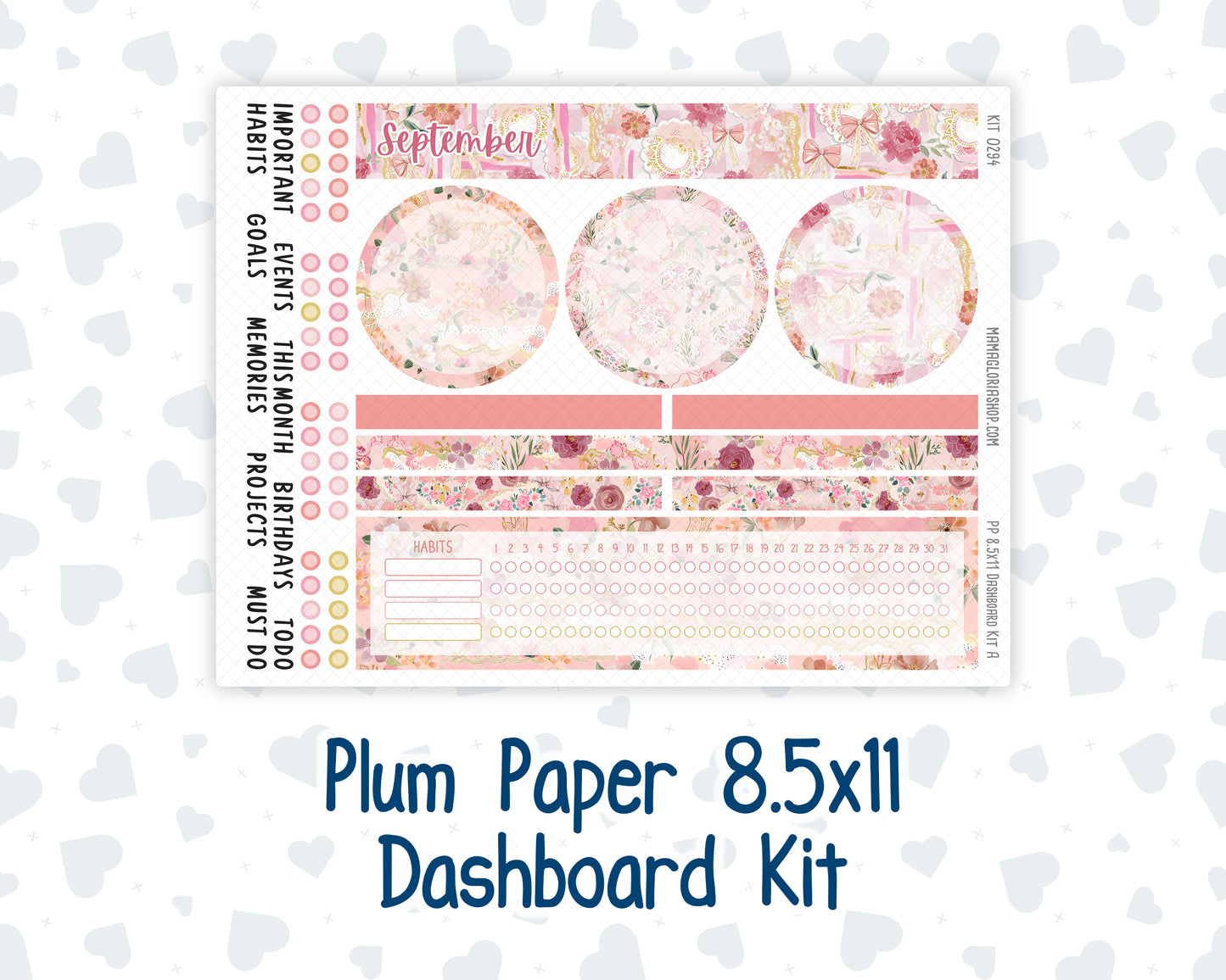 Kit 0294 - 8.5x11 - Plum Paper - Dashboard Kit - September - Rosy Reveria