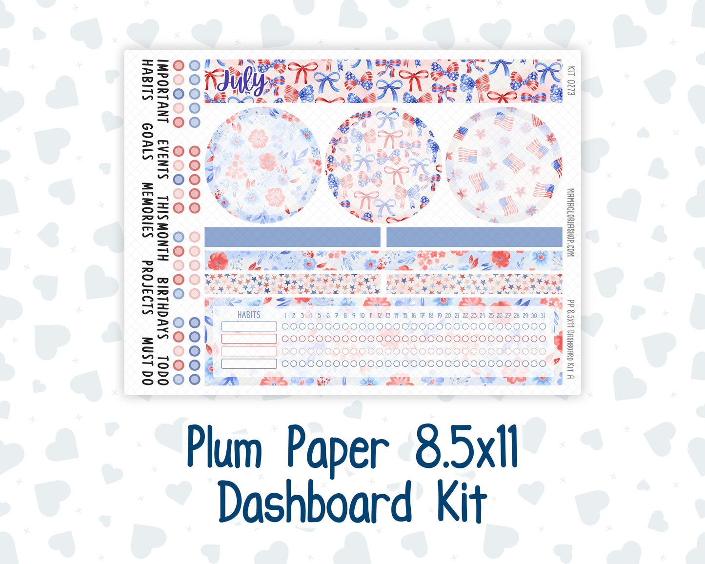 Kit 0273 - 8.5x11 - Plum Paper - Dashboard Kit - July - Americana In Bloom