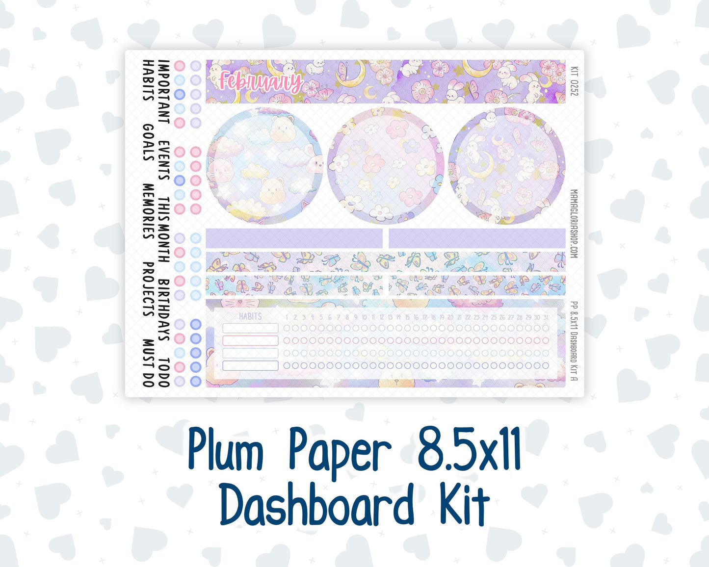Kit 0252 - 8.5x11 - Plum Paper - Dashboard Kit - February - Tokyo Candy Cloud