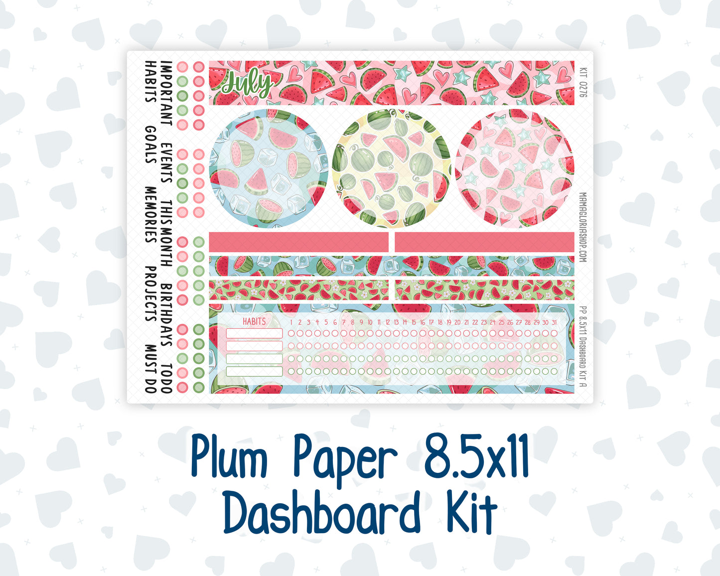 Kit 0276 - 8.5x11 - Plum Paper - Dashboard Kit - July - Melon Crush