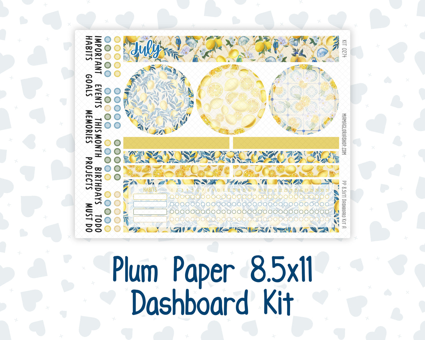 Kit 0274 - 8.5x11 - Plum Paper - Dashboard Kit - July - Sunny Lemon Shore