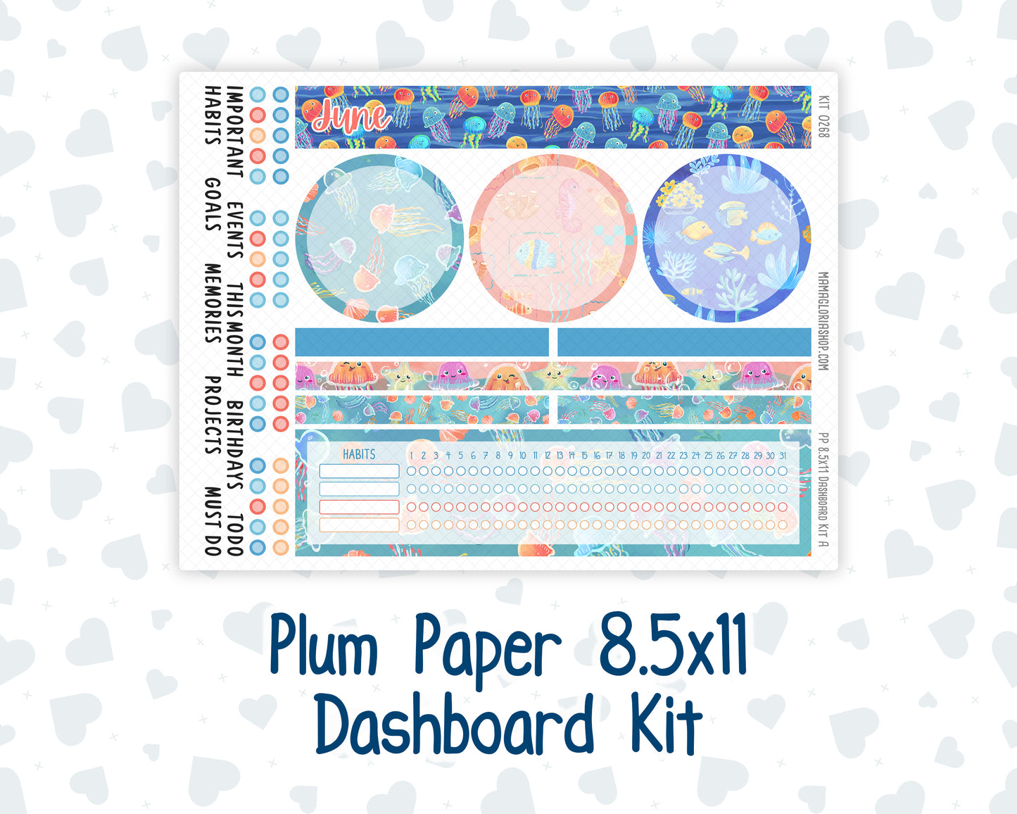 Kit 0268 - 8.5x11 - Plum Paper - Dashboard Kit - June - Sea Sweeties