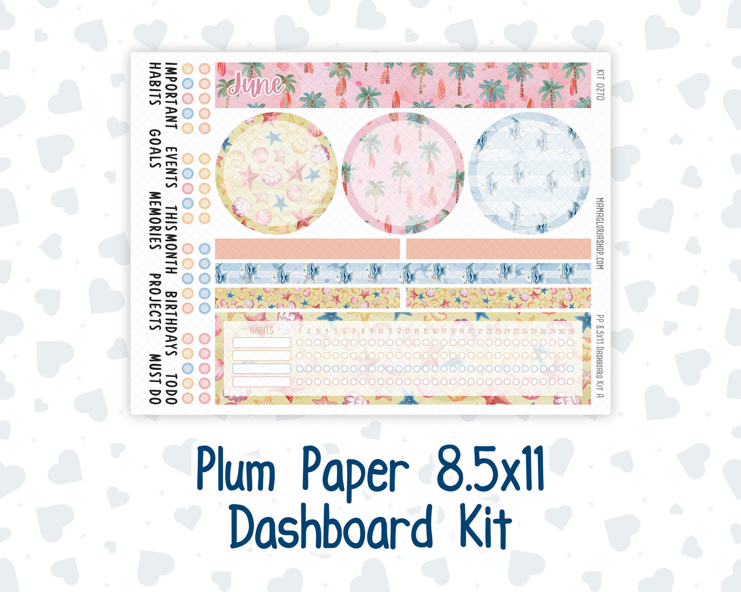 Kit 0270 - 8.5x11 - Plum Paper - Dashboard Kit - June - Beachside Bliss