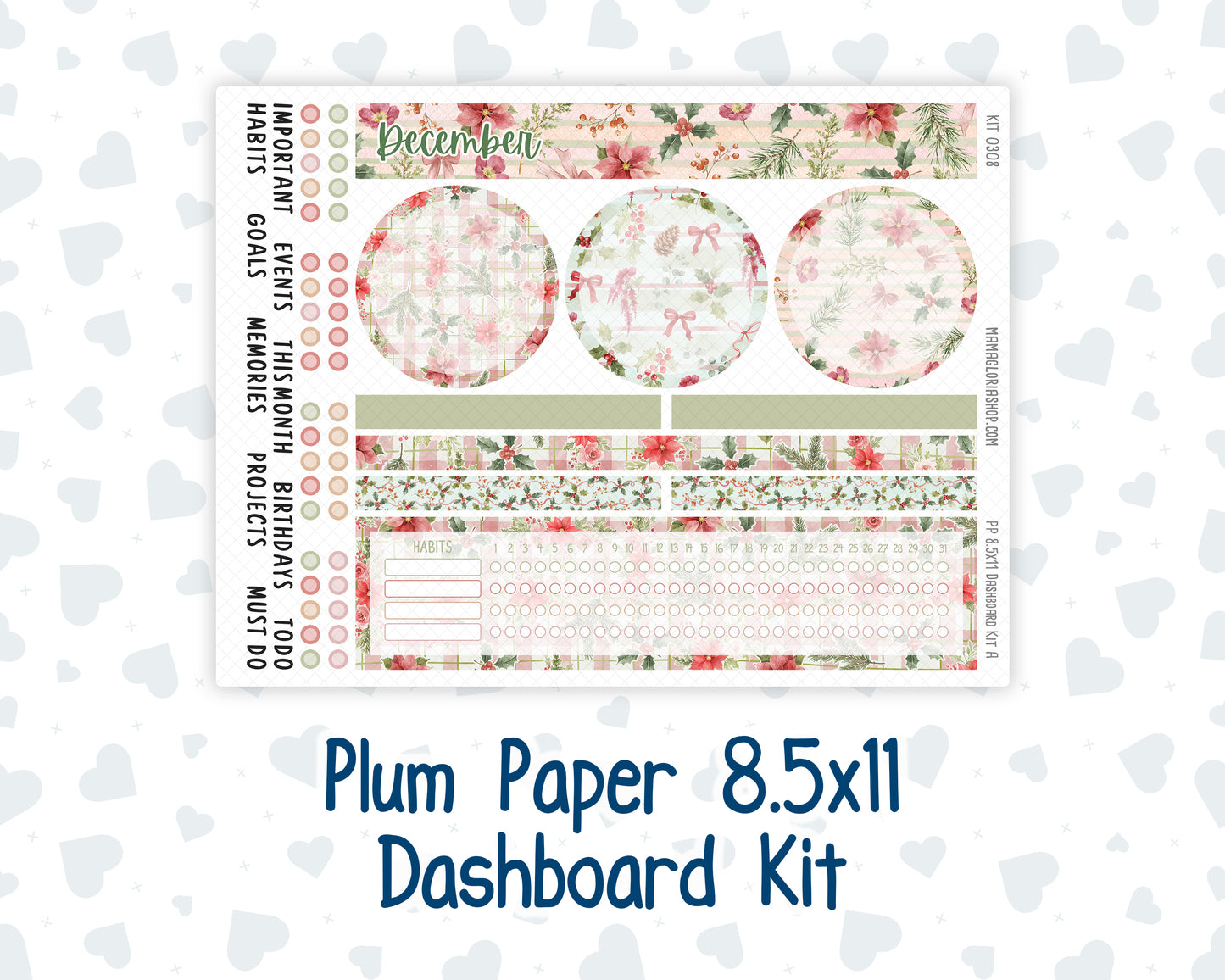 Kit 0308 - 8.5x11 - Plum Paper - Dashboard Kit - December - Knit & Holly