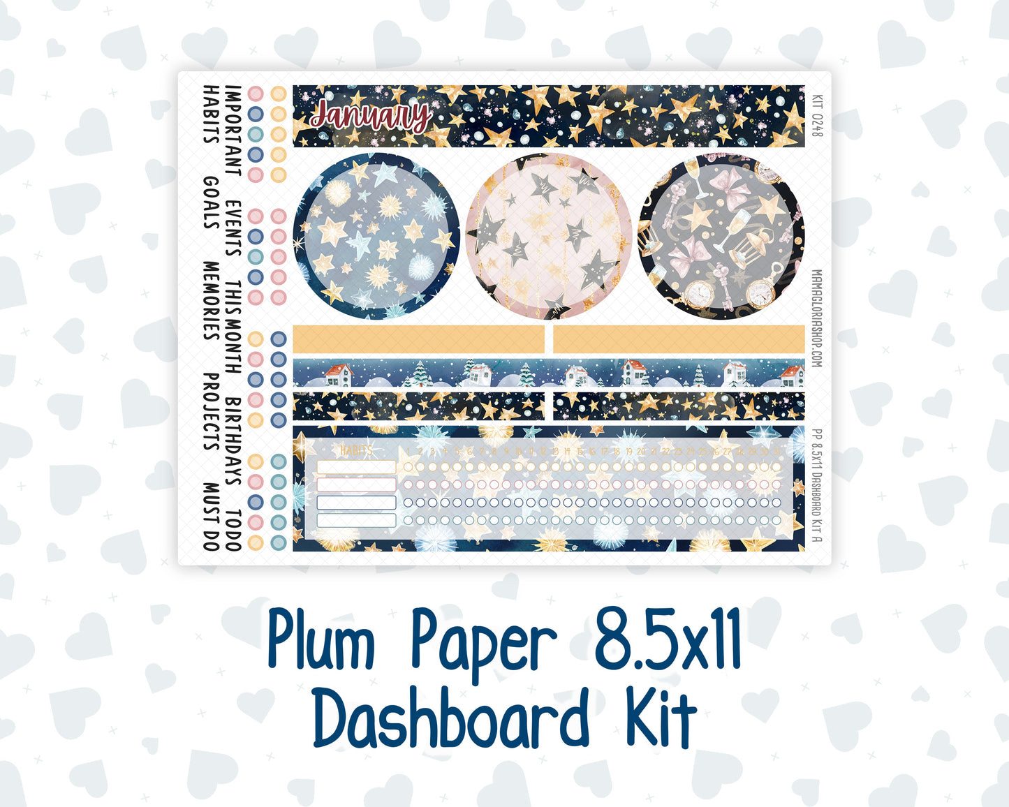 Kit 0248 - 8.5x11 - Plum Paper - Dashboard Kit - January - Midnight Countdown