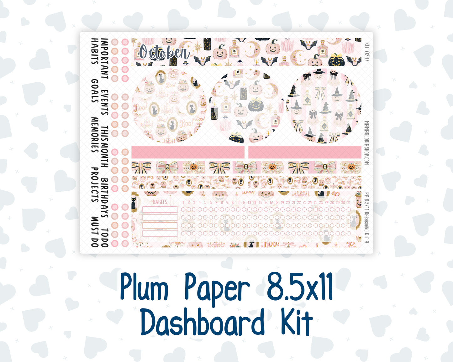 Kit 0297 - 8.5x11 - Plum Paper - Dashboard Kit - October - Pink Spell