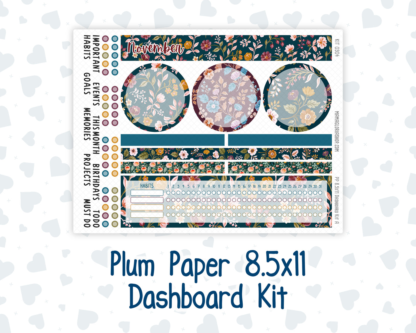 Kit 0304 - 8.5x11 - Plum Paper - Dashboard Kit - November - Autumn In Bloom