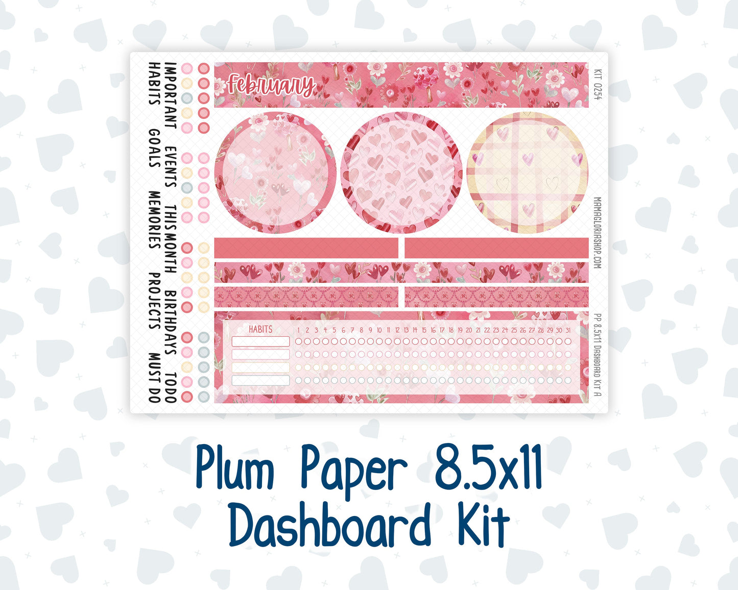 Kit 0254 - 8.5x11 - Plum Paper - Dashboard Kit - February - Valentine Village