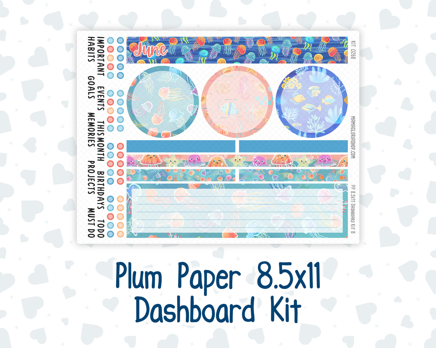 Kit 0268 - 8.5x11 - Plum Paper - Dashboard Kit - June - Sea Sweeties
