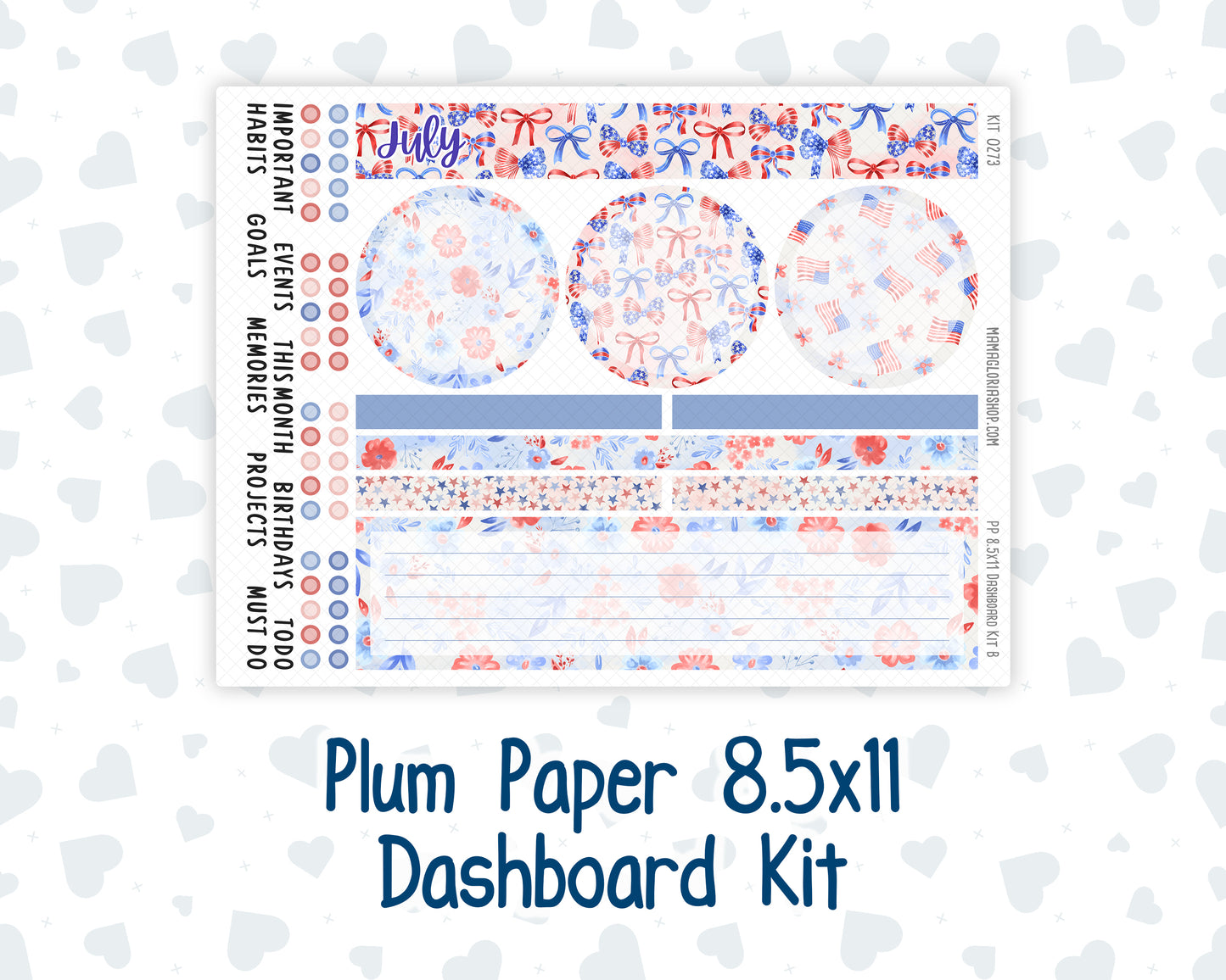 Kit 0273 - 8.5x11 - Plum Paper - Dashboard Kit - July - Americana In Bloom