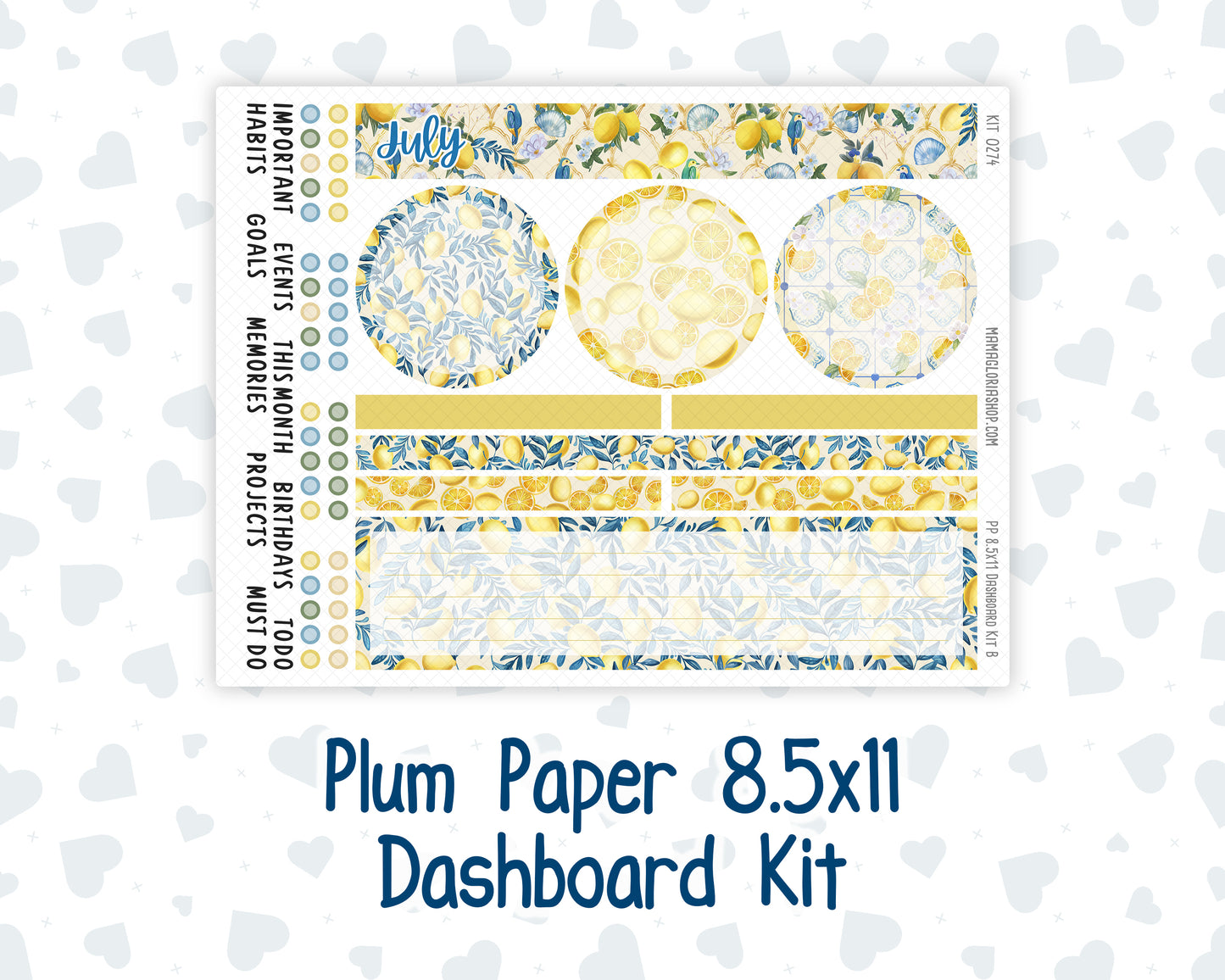 Kit 0274 - 8.5x11 - Plum Paper - Dashboard Kit - July - Sunny Lemon Shore