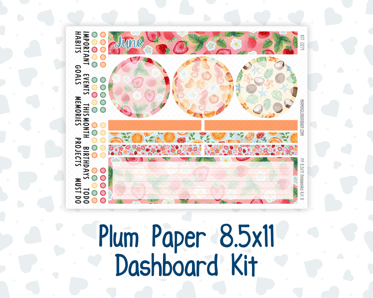 Kit 0271 - 8.5x11 - Plum Paper - Dashboard Kit - June - Strawberry Shore