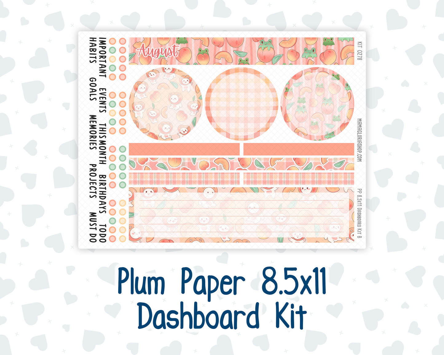 Kit 0278 - 8.5x11 - Plum Paper - Dashboard Kit - August - Oops, All Peaches