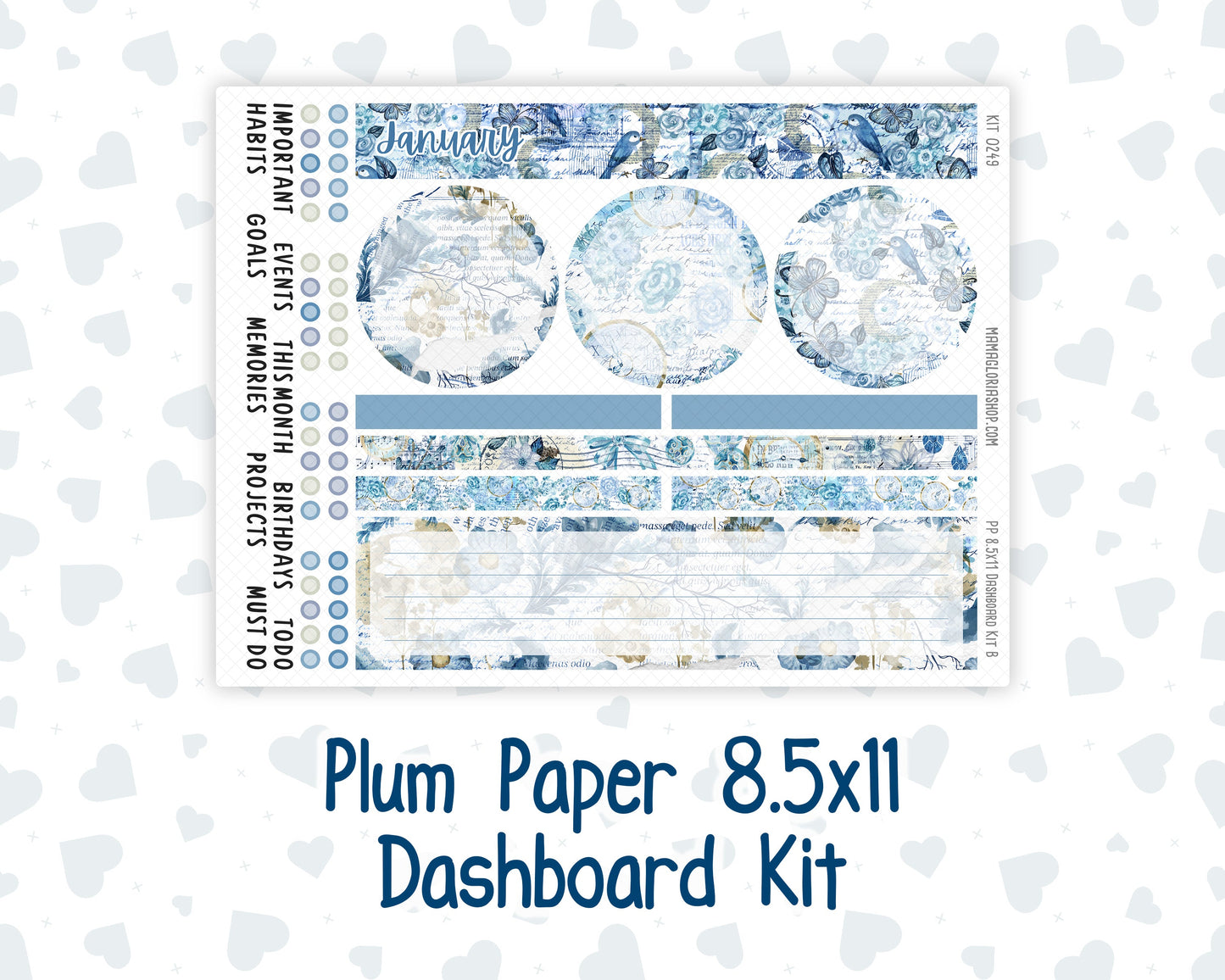 Kit 0249 - 8.5x11 - Plum Paper - Dashboard Kit - January - Icy Lace
