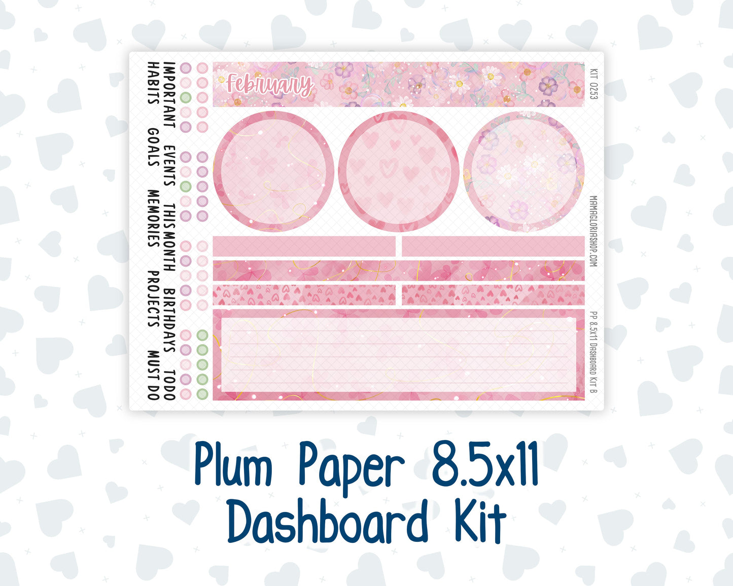 Kit 0253 - 8.5x11 - Plum Paper - Dashboard Kit - February - Rosy Daydreams